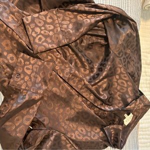 Vici Brown Satin Button Down Subtle Cheetah Print